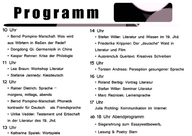 Tag der Germanistik 2010 - Programm