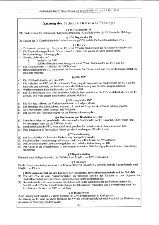 Aktuelle Satzung des FSR (15. Dezember 1998):