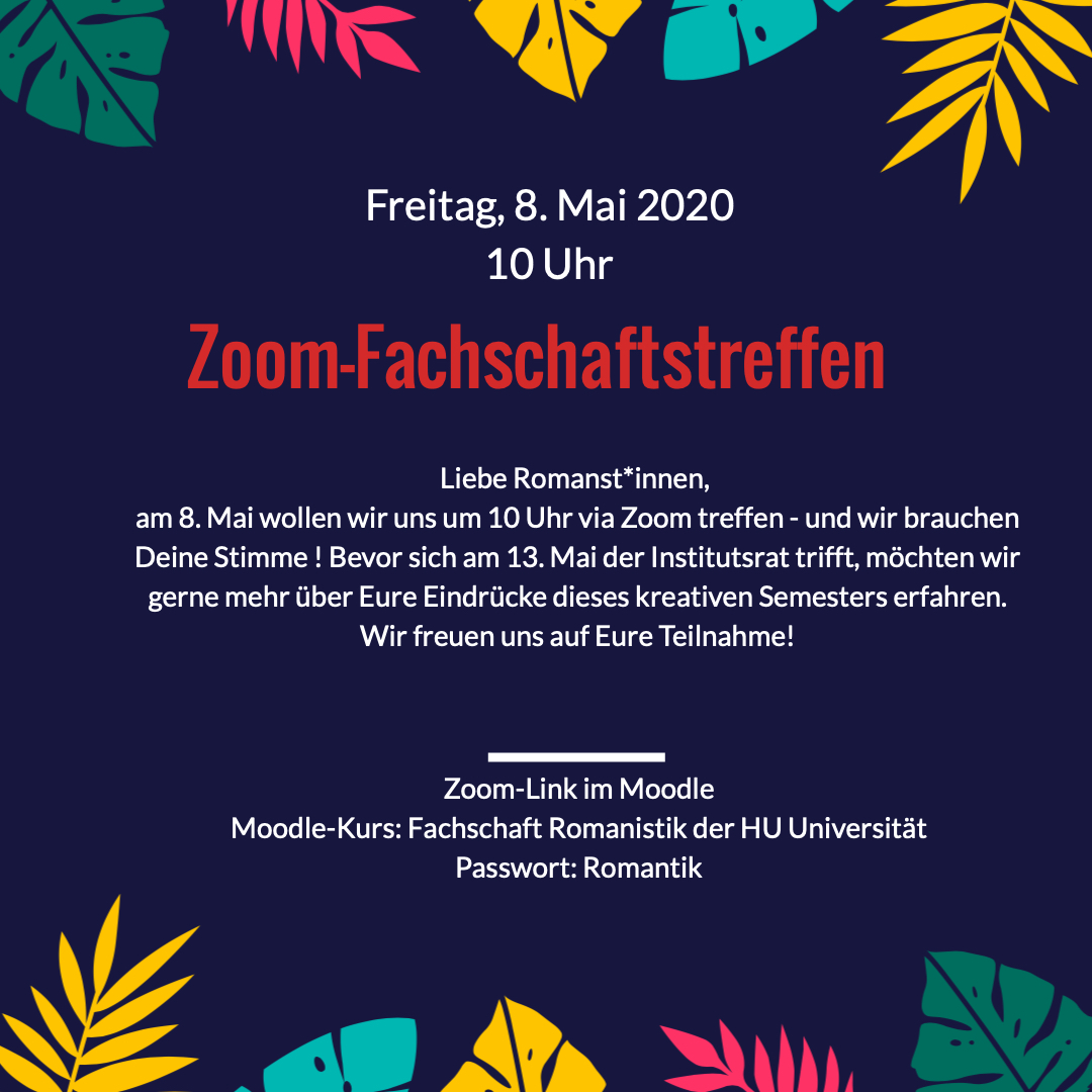 Fachschaftstreffen: Fr, 8.05.2020, 10 Uhr